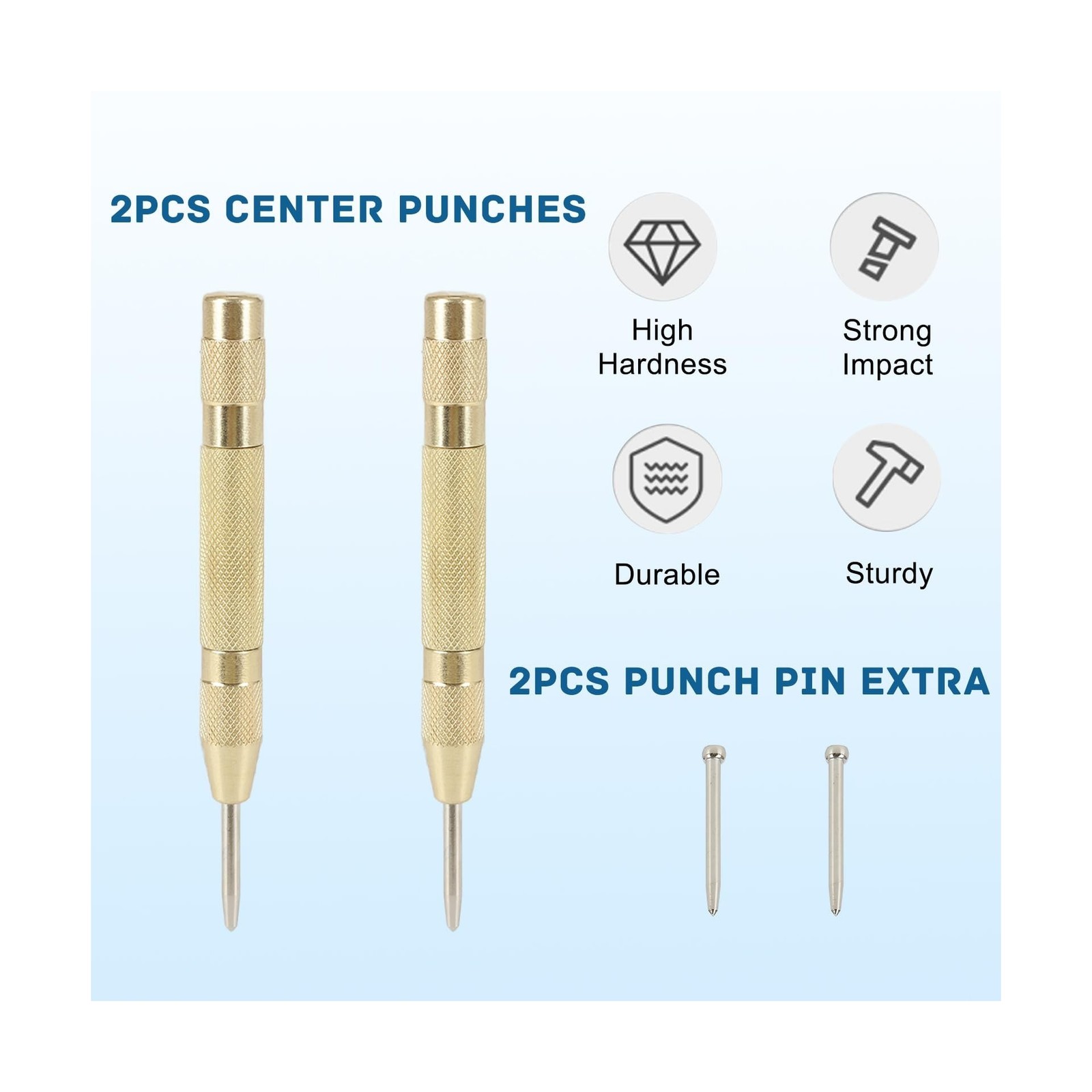 2PCS Automatic Center Punch,5'' Spring Loaded Center Punch, Heavy Duty Steel ...