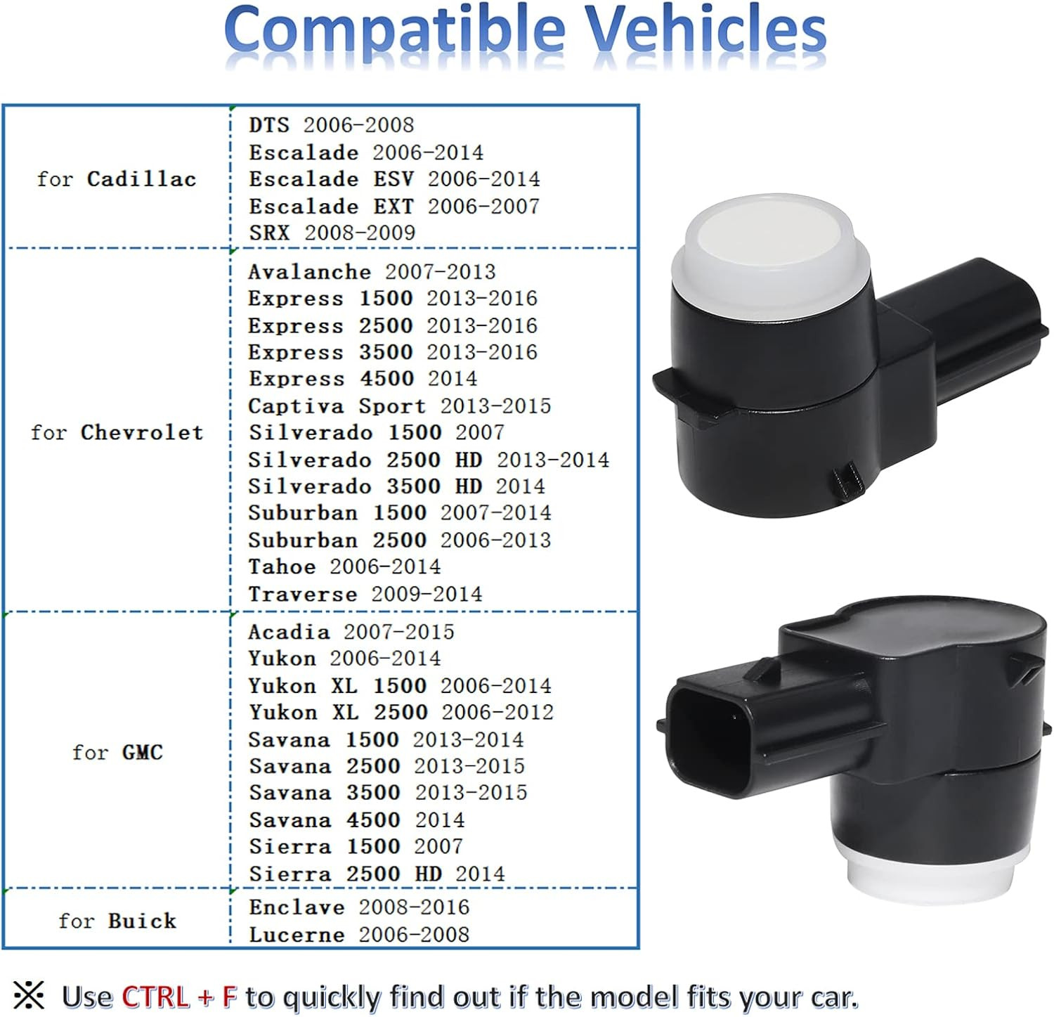 15239247 Backup Parking Assist Object Sensor, 25961316 Bumper Object Sensor for