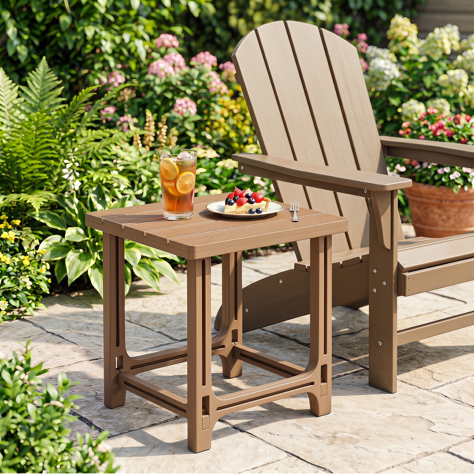 18" Outdoor Adirondack Side Table w/ Slatted Surface, 0-Screw Assembly for Porch