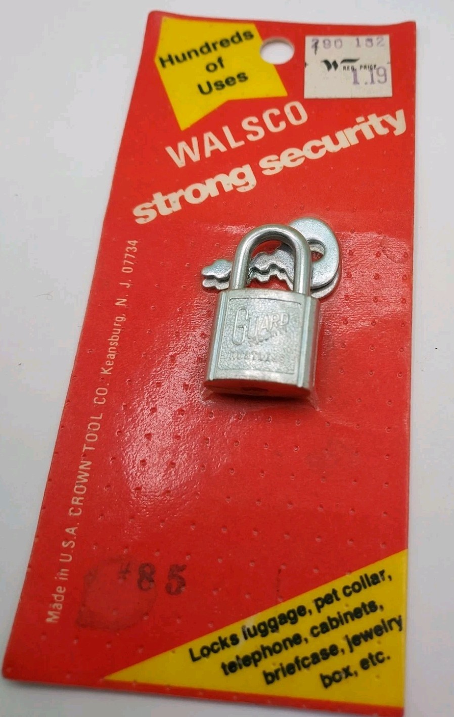 Vintage Walsco Guard StrongSecurity Miniature Padlock- Made In USA New On Card