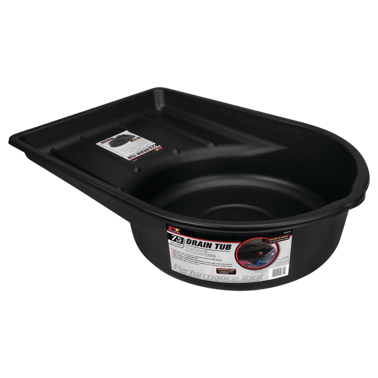 Performance Tool W4072 Black Extra 7.5 Gallon Plastic Oil Drain Pan,