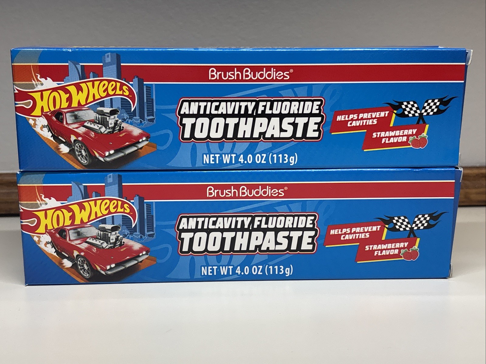 2 Pack Brush Buddies Hot Wheels Fluoride strawberry Flavor Toothpaste 4oz