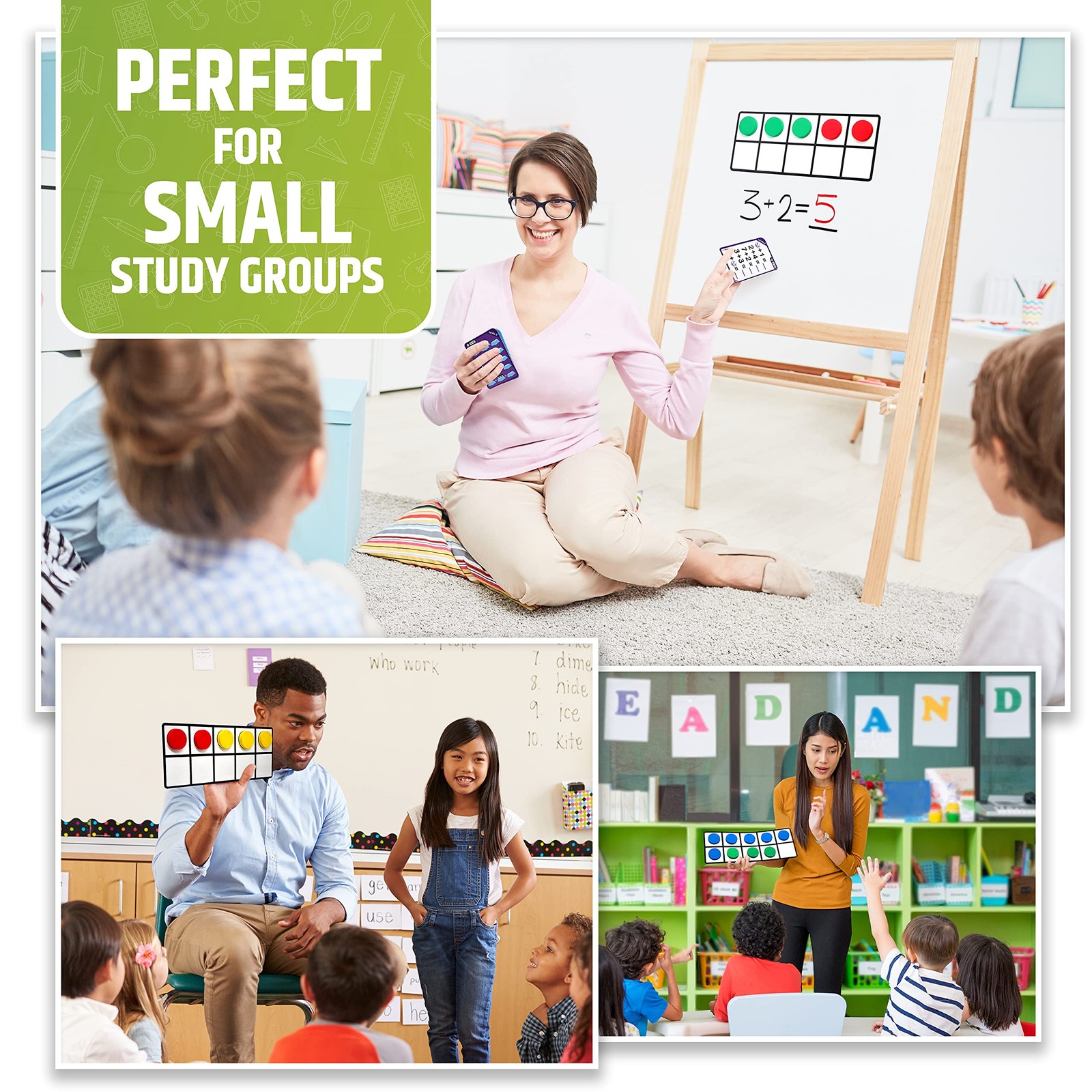 Magnetic Ten Frame Set: 4 Durable Ten-Frames + 50 Colorful Counters + 50 Math...
