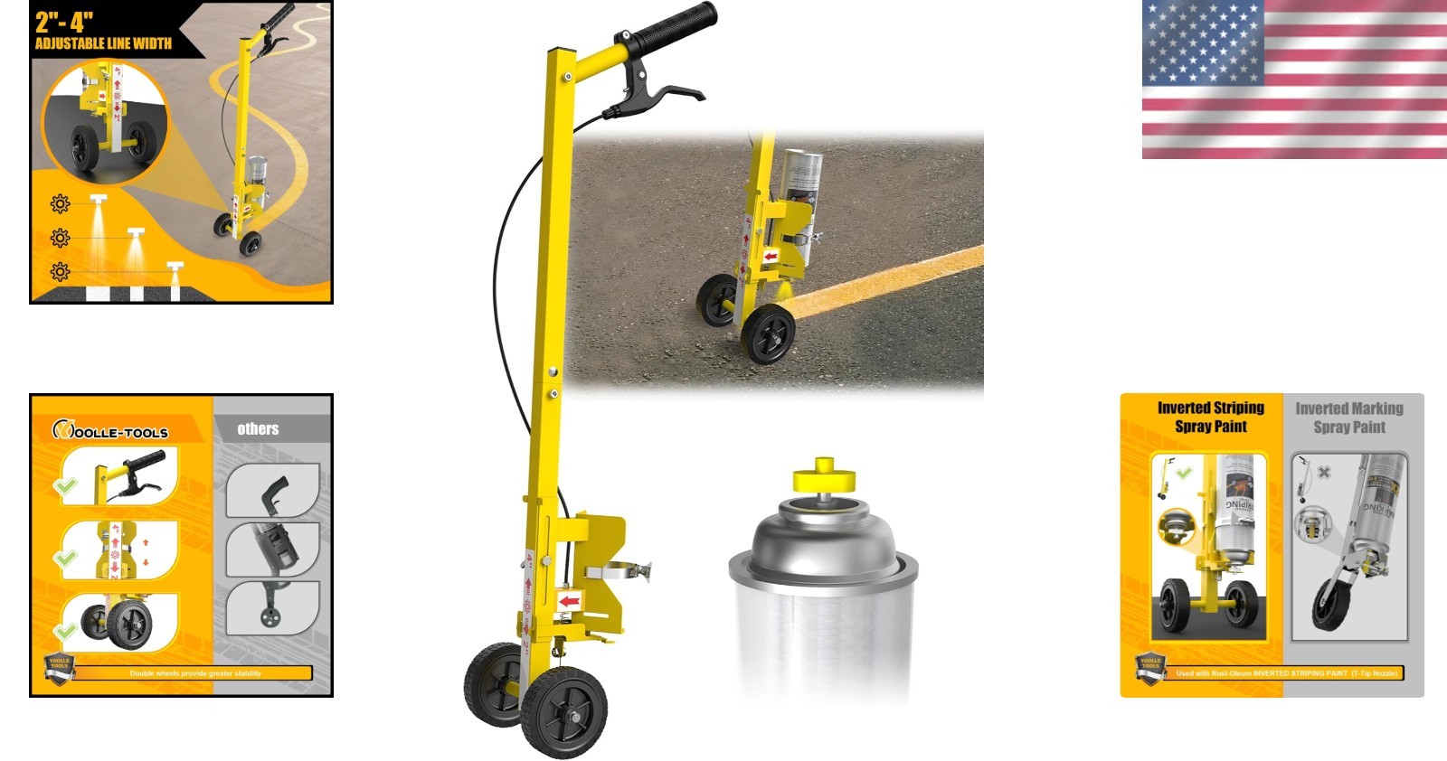 Effortless Line Marking Wand: Two-Wheel Stability & Adjustable Stripe Width 2-4"