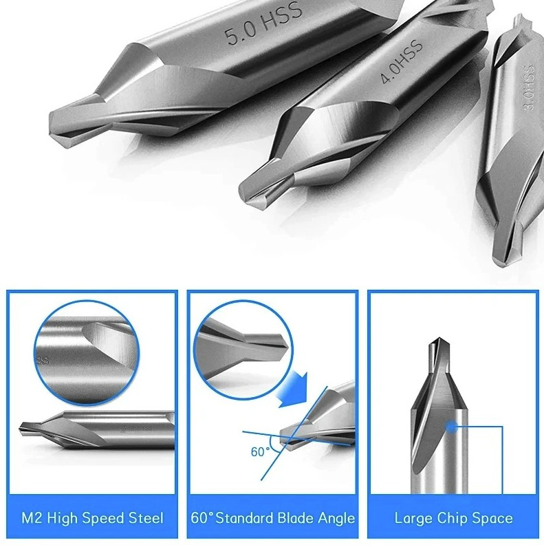 7pcs Center Drill Bits Set 60° HSS Countersink Lathe Metal Tools - NEW