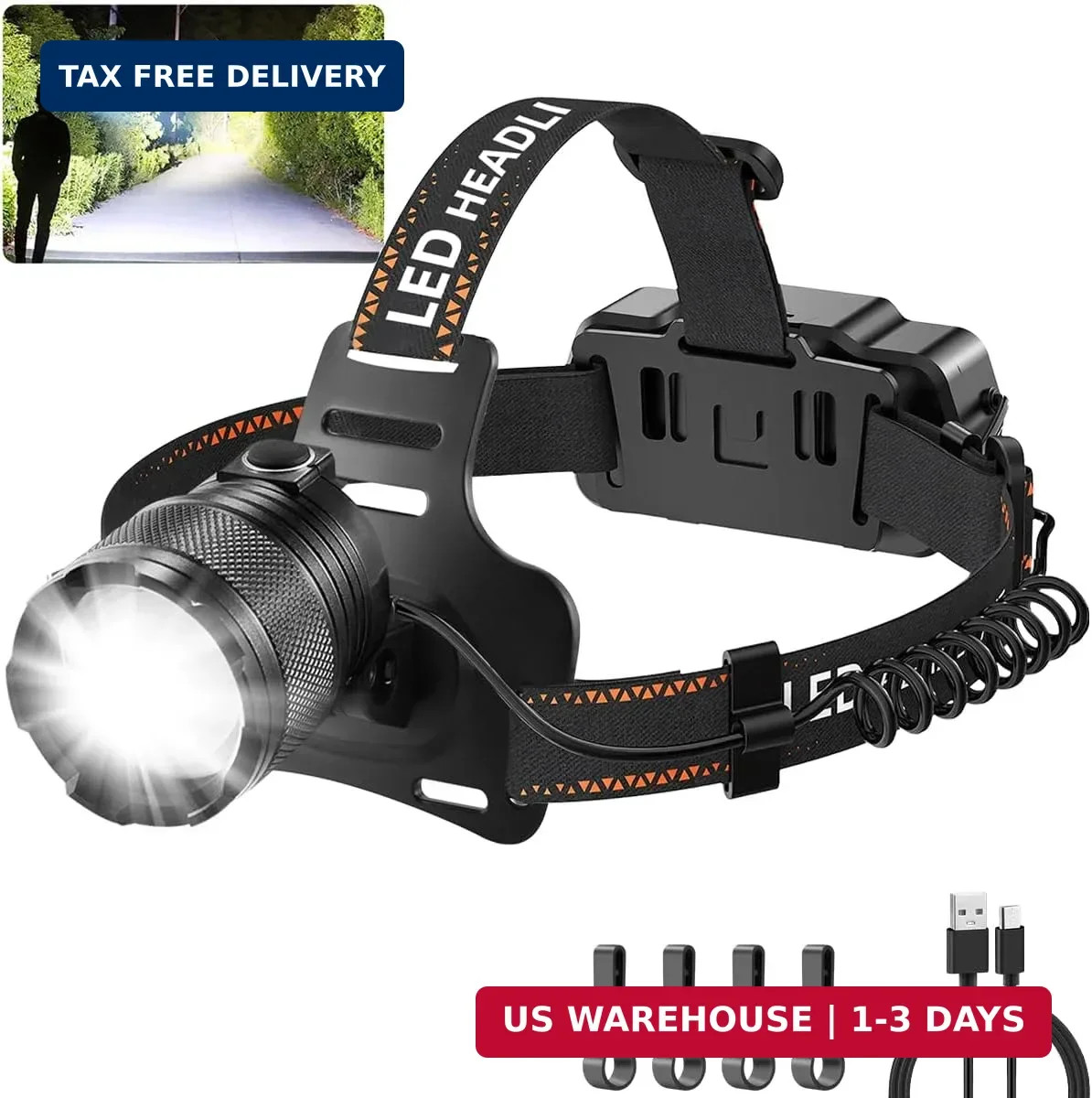 Staaricc Super Bright Aluminum Headlamp, Rechargeable Headlamp High Lumen, 90° A