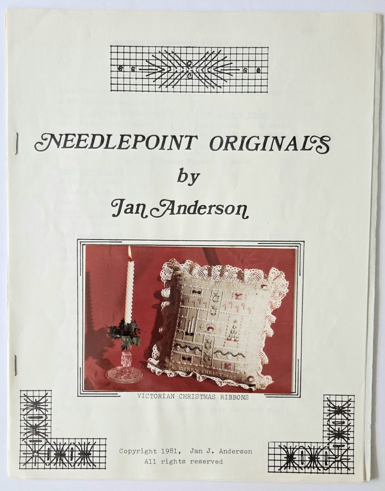 JAN ANDERSON VICTORIAN CHRISTMAS RIBBONS NEEDLEPOINT PATTERN BOOKLET, UNUSED