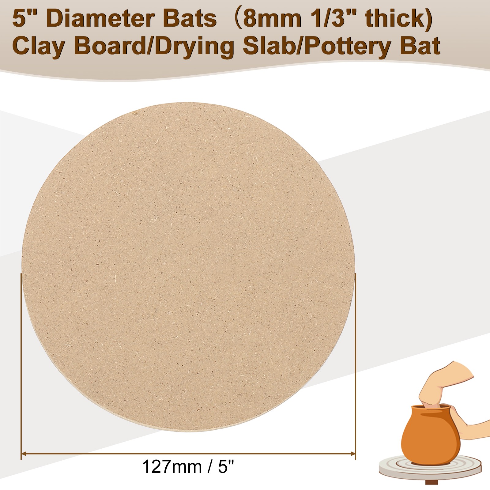 4 Pack 5" 127mm Diameter Ceramic Drying Slab, 8mm 1/3" Thick, Brown