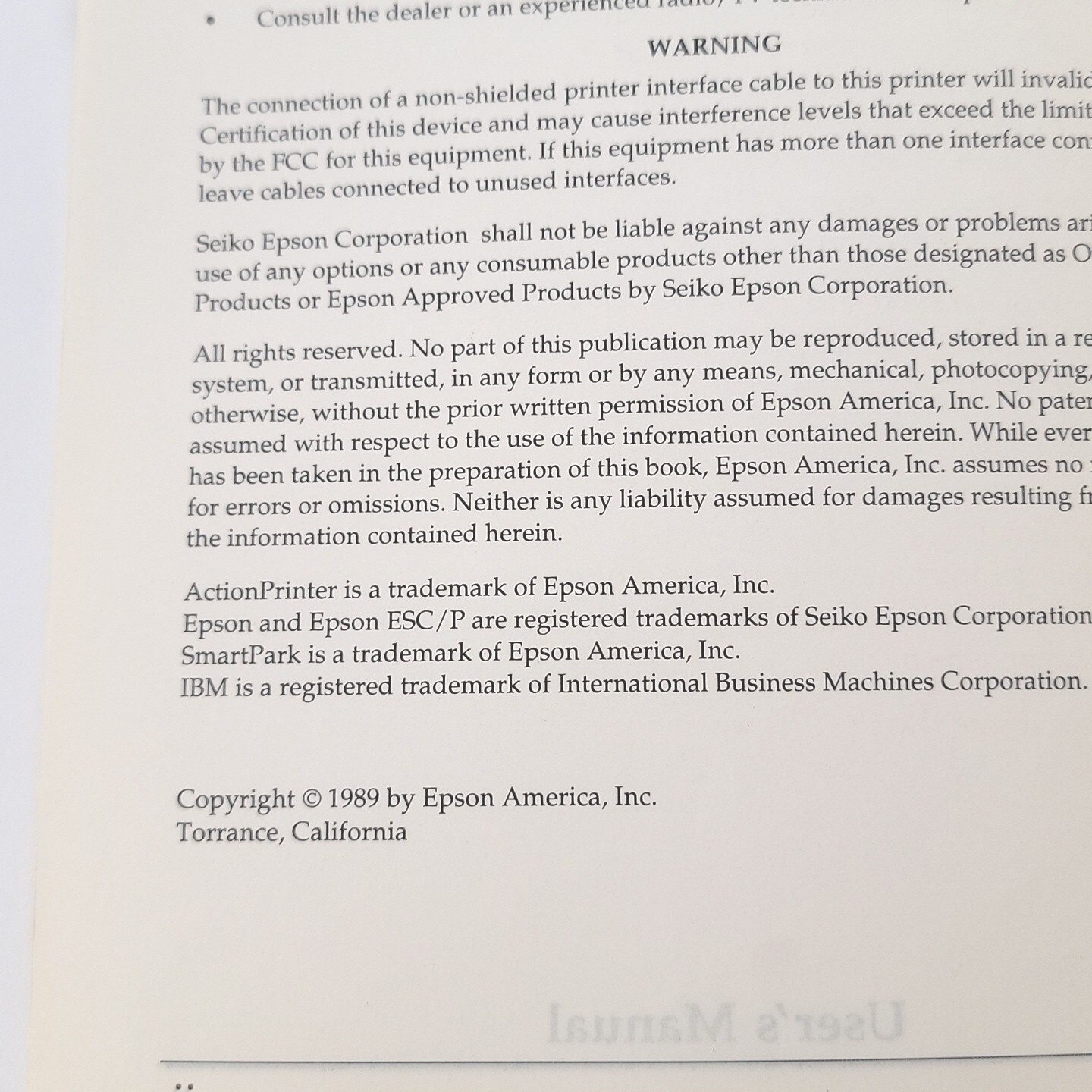 Epson Action Printer 4000 Users Manual + Epson Application Notes