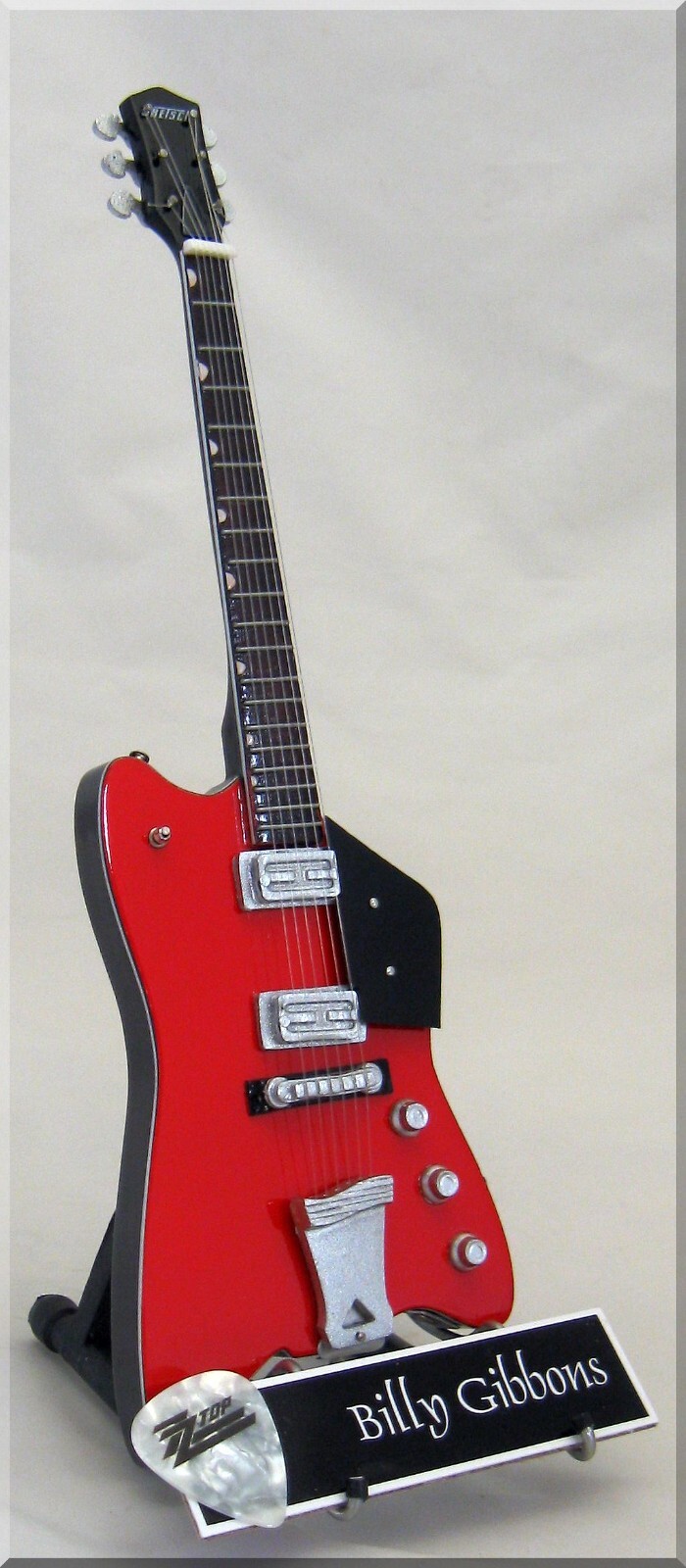BILLY GIBBONS  Miniature Guitar Replica ZZ Top w/ Guitar Pick