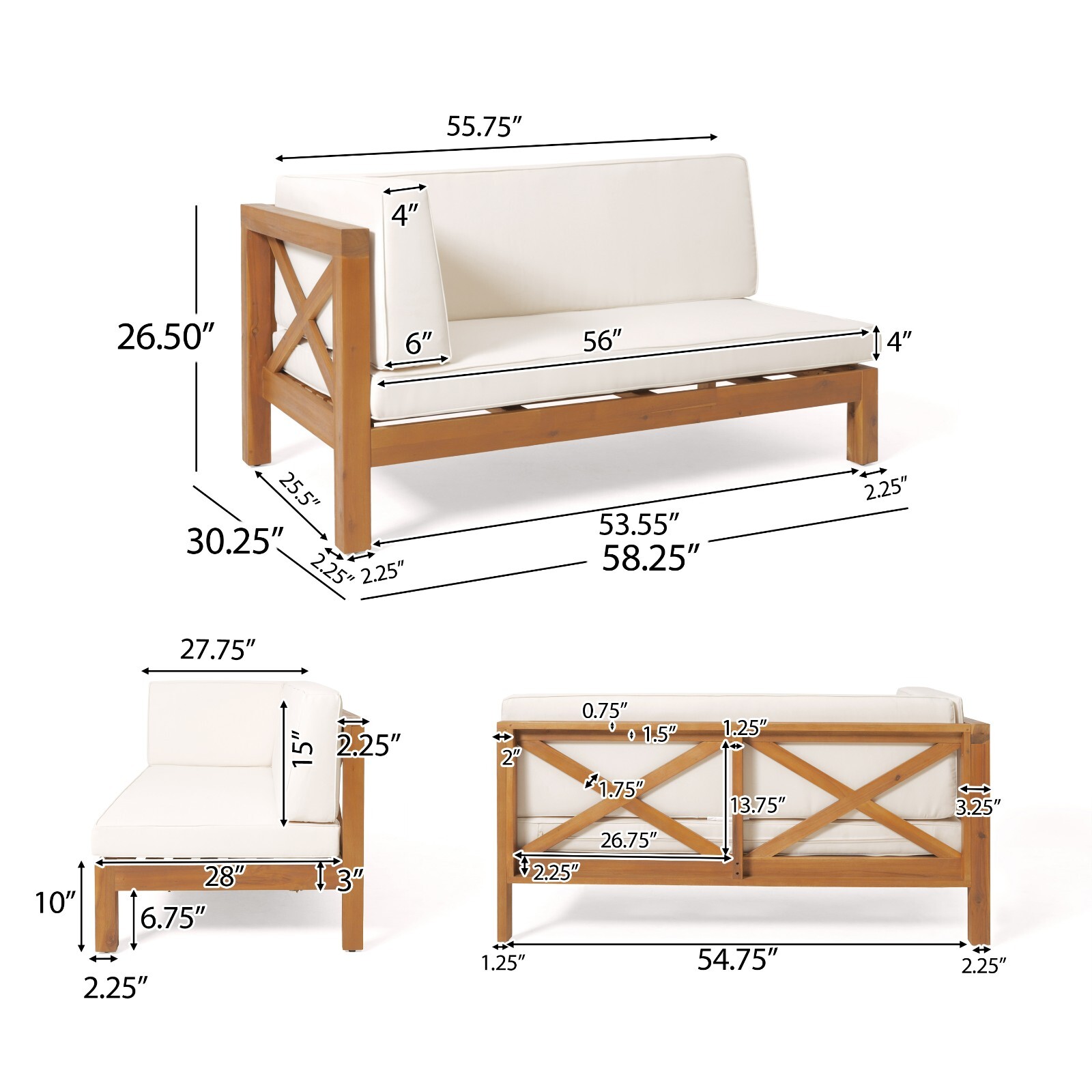 Isabella Outdoor 9 Seater Acacia Wood Sectional Sofa Set