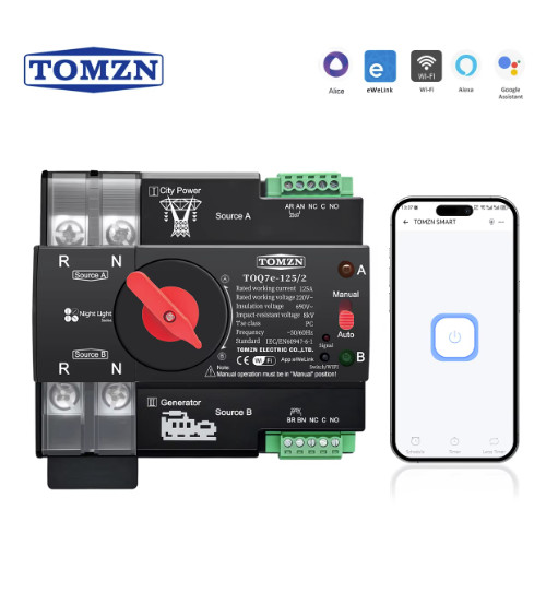 TOMZN WiFi Smart ATS Transfer Switch 2P 125A 230V eWelink DIN Rail