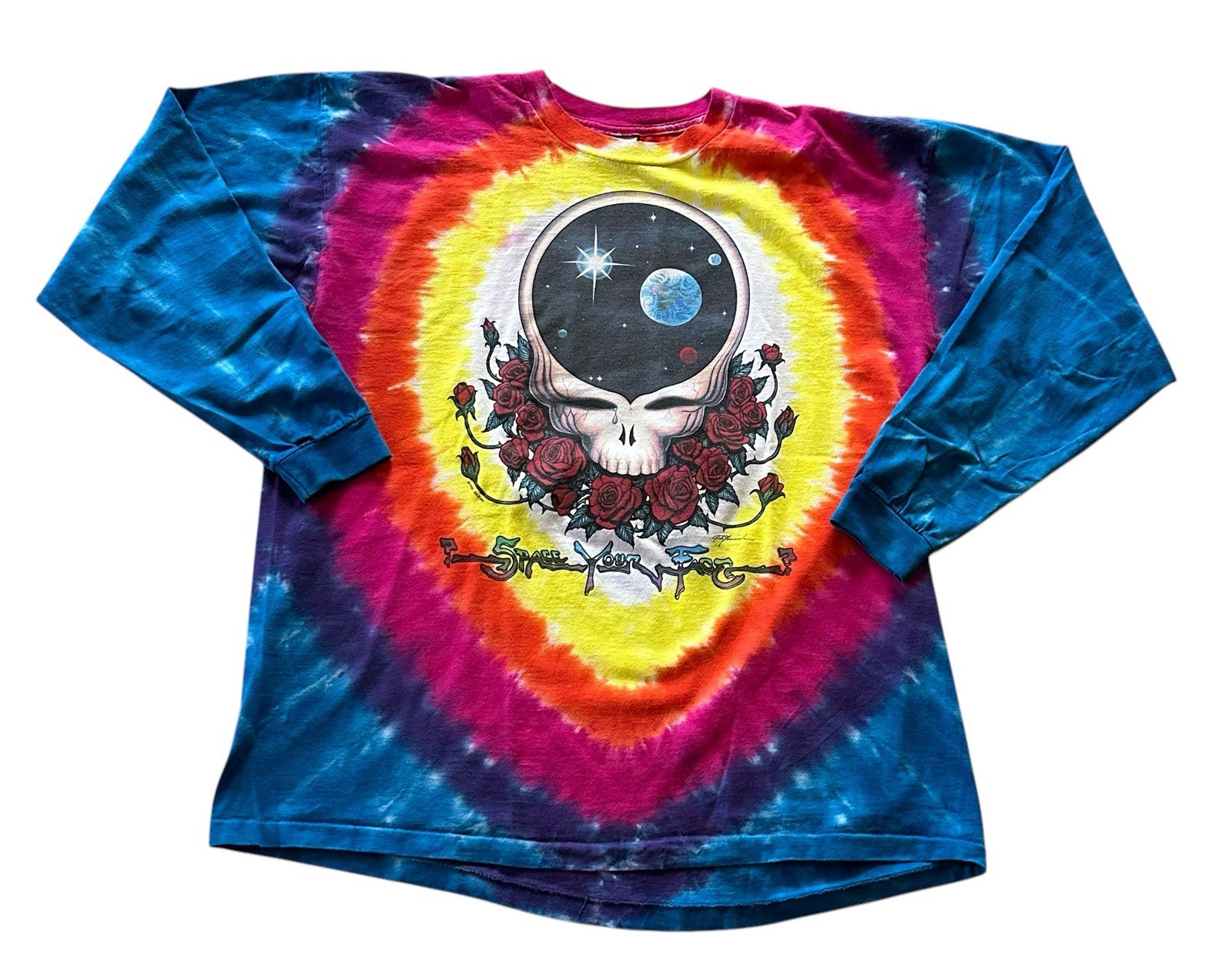 Vintage Liquid Blue Grateful Dead Space Your Face 1992 Long Sleeve Tie Dye Shirt