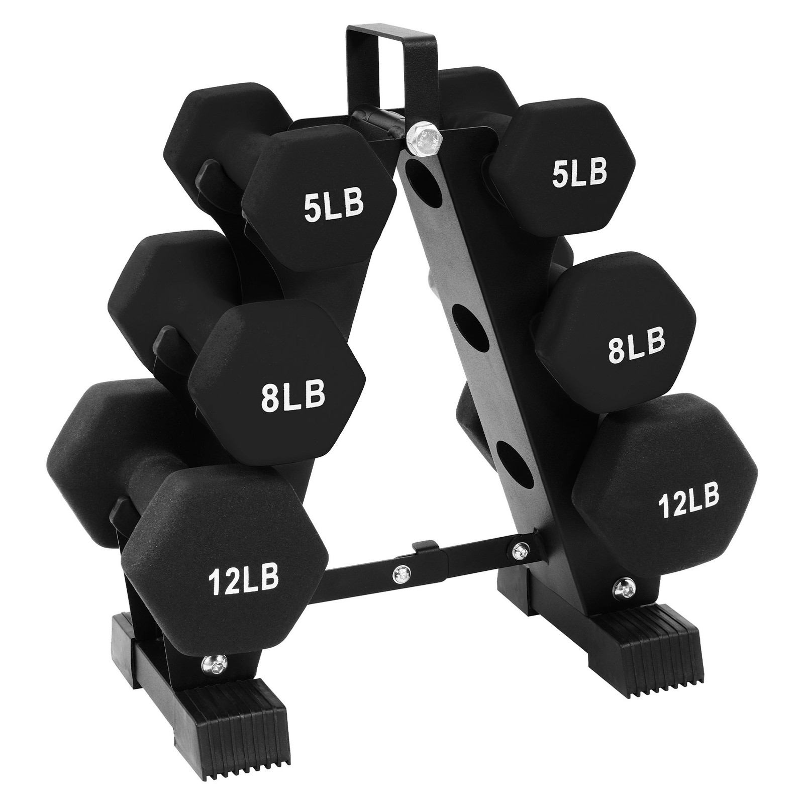 BalanceFrom Neoprene-Coated Dumbbell Set with Rack, Hex Weights, Fitness, Black