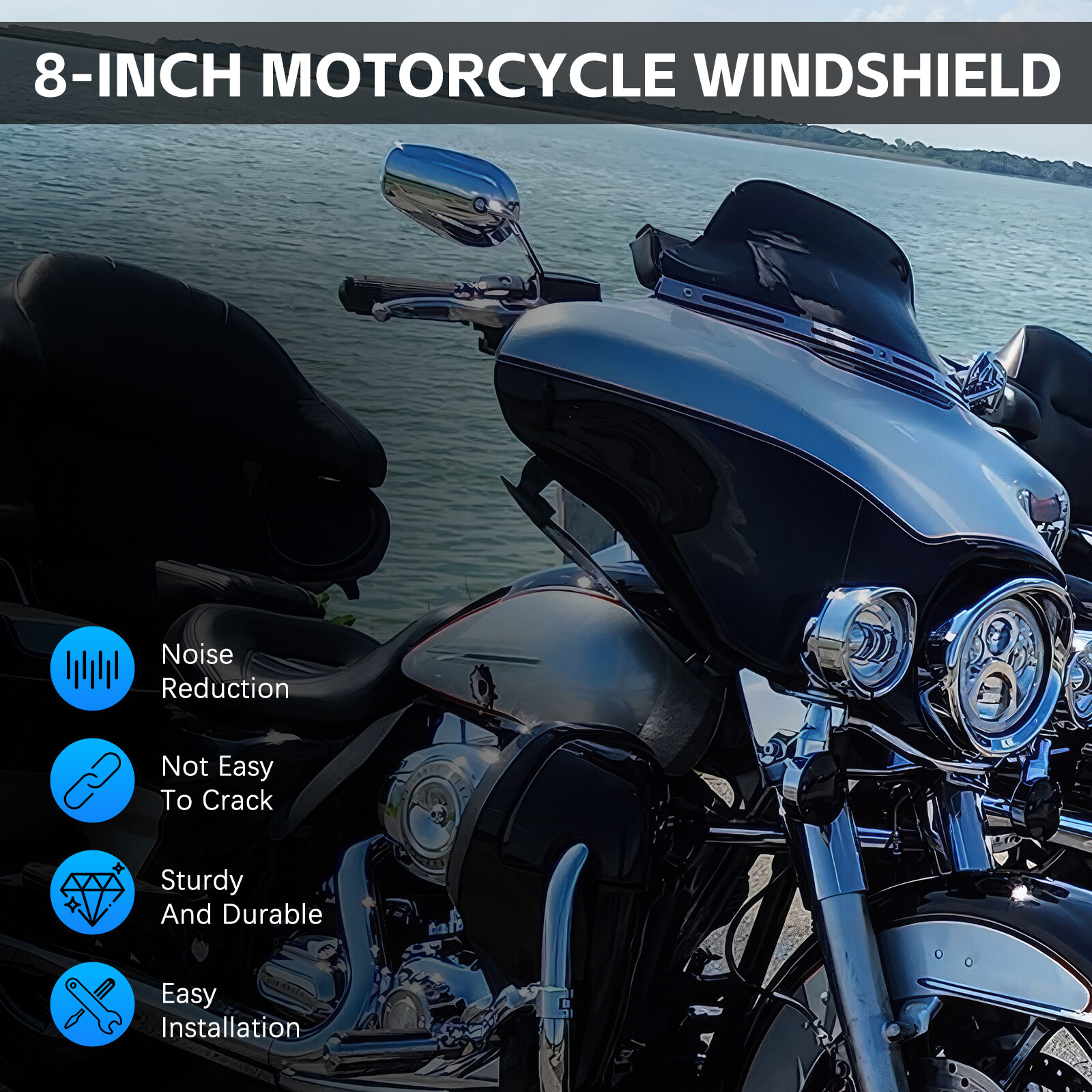 For Harley Electra Tour Glide Ultra Classic Black 8" Wave Windshield Windscreen