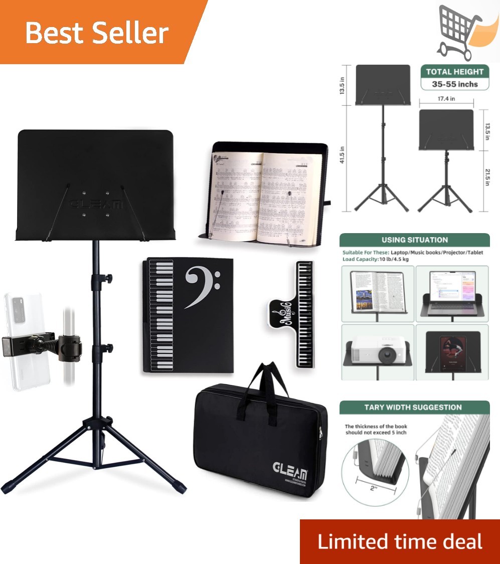 Sheet Music Stand Alloy Steel 55in Adjustable Portable with Bag & Accessories