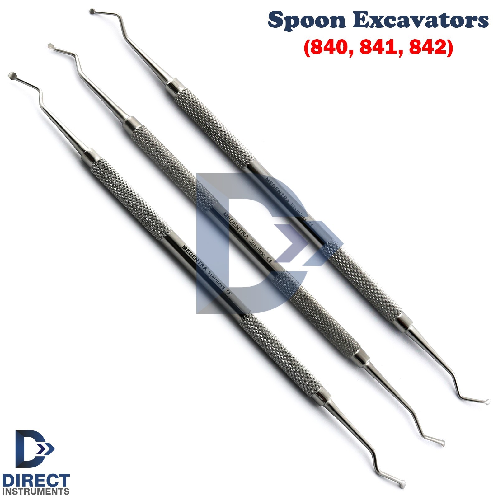 Set of 3 Dental Spoon Excavators Restorative Cavity Decay Removal Double Ended