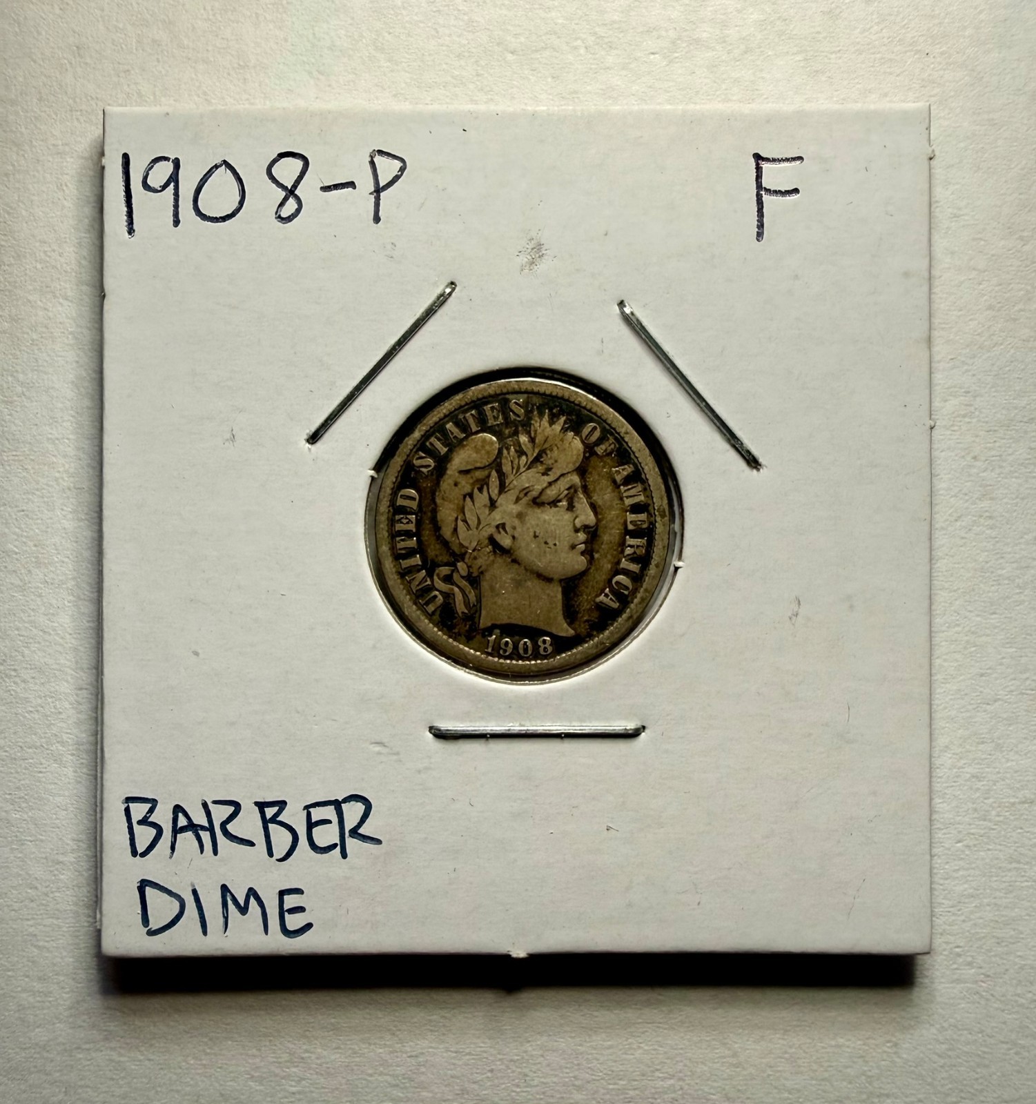1908-P Barber Dime 10C SILVER - Fine (F)