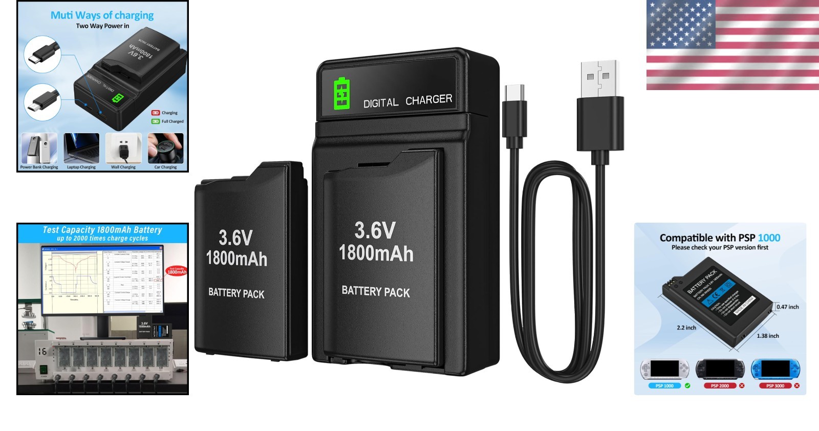 Dual 1800mAh PSP Batteries with LED Charging Station - Enhance Your Gaming Life