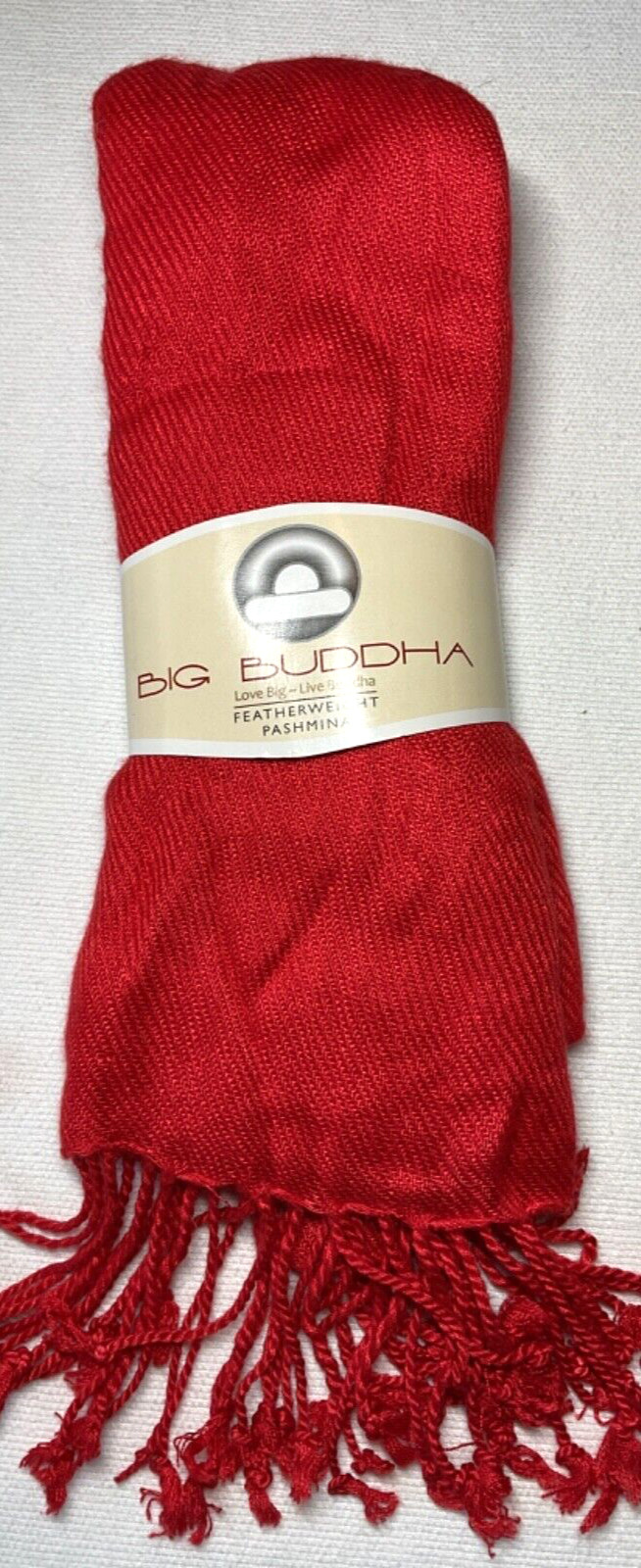 BIG BUDDHA FEATHERWEIGHT PASHMINA SCARF WITH FRINGE BRIGHT RED  21 X 72 NIP