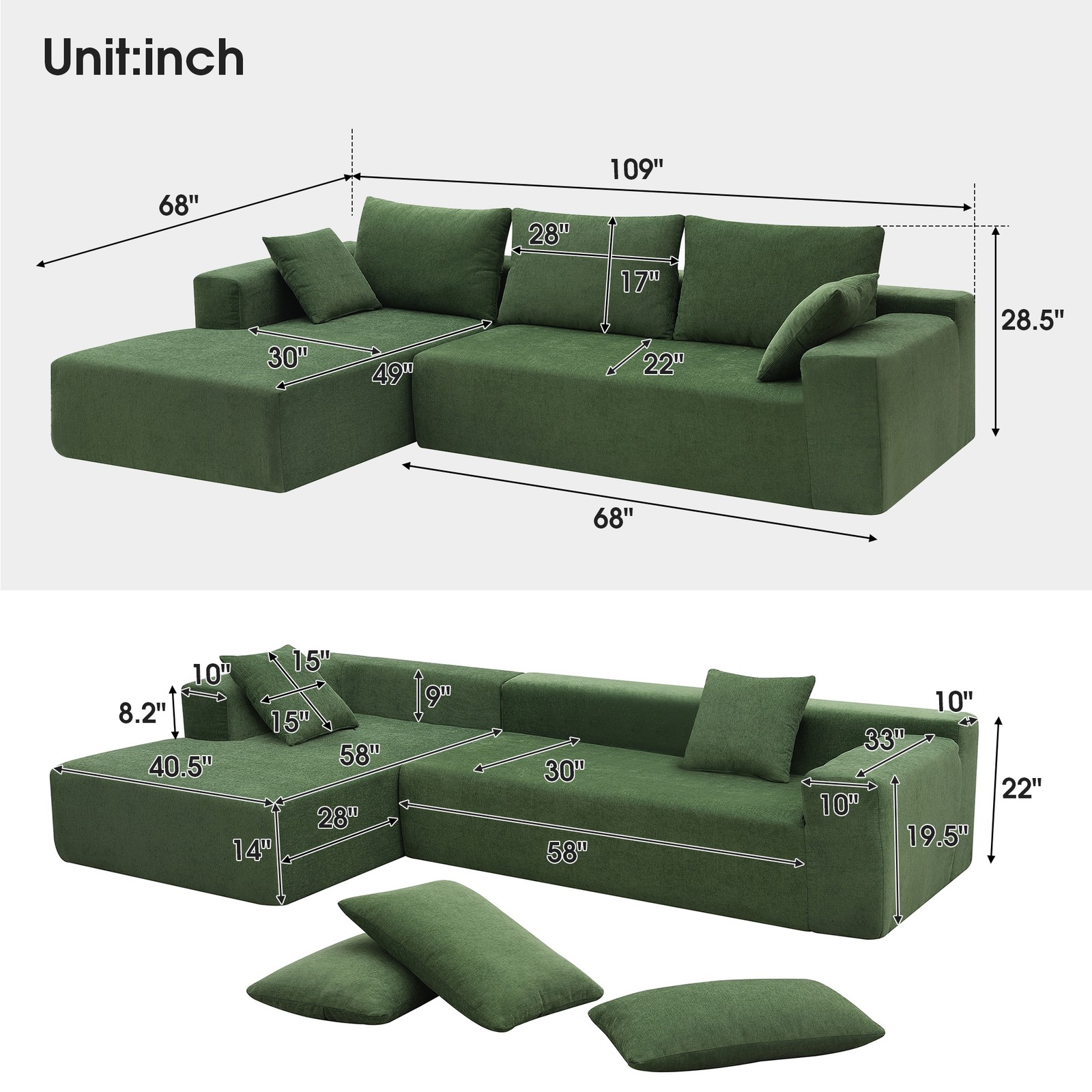 Modern minimalist compressed sofa cushions, free combination for 2 PCS