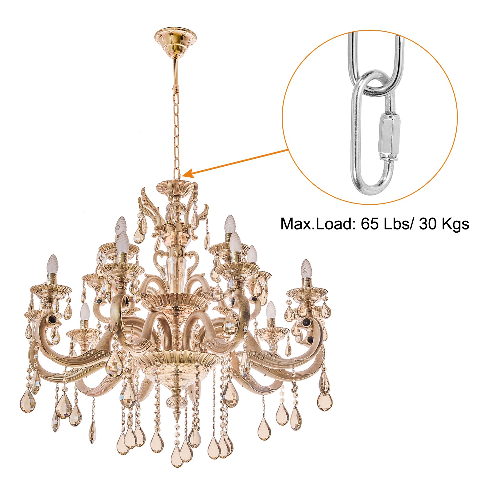 10 Feet Lighting Chain for Hanging Lamp, 2 Set Light Fixture Chain 65 Lbs Silver