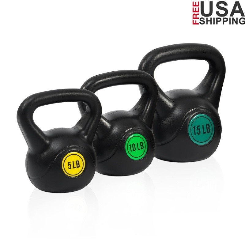 3-Piece Vinyl Kettlebell Set Wide Grip Fitness Resistance Training Full Body New