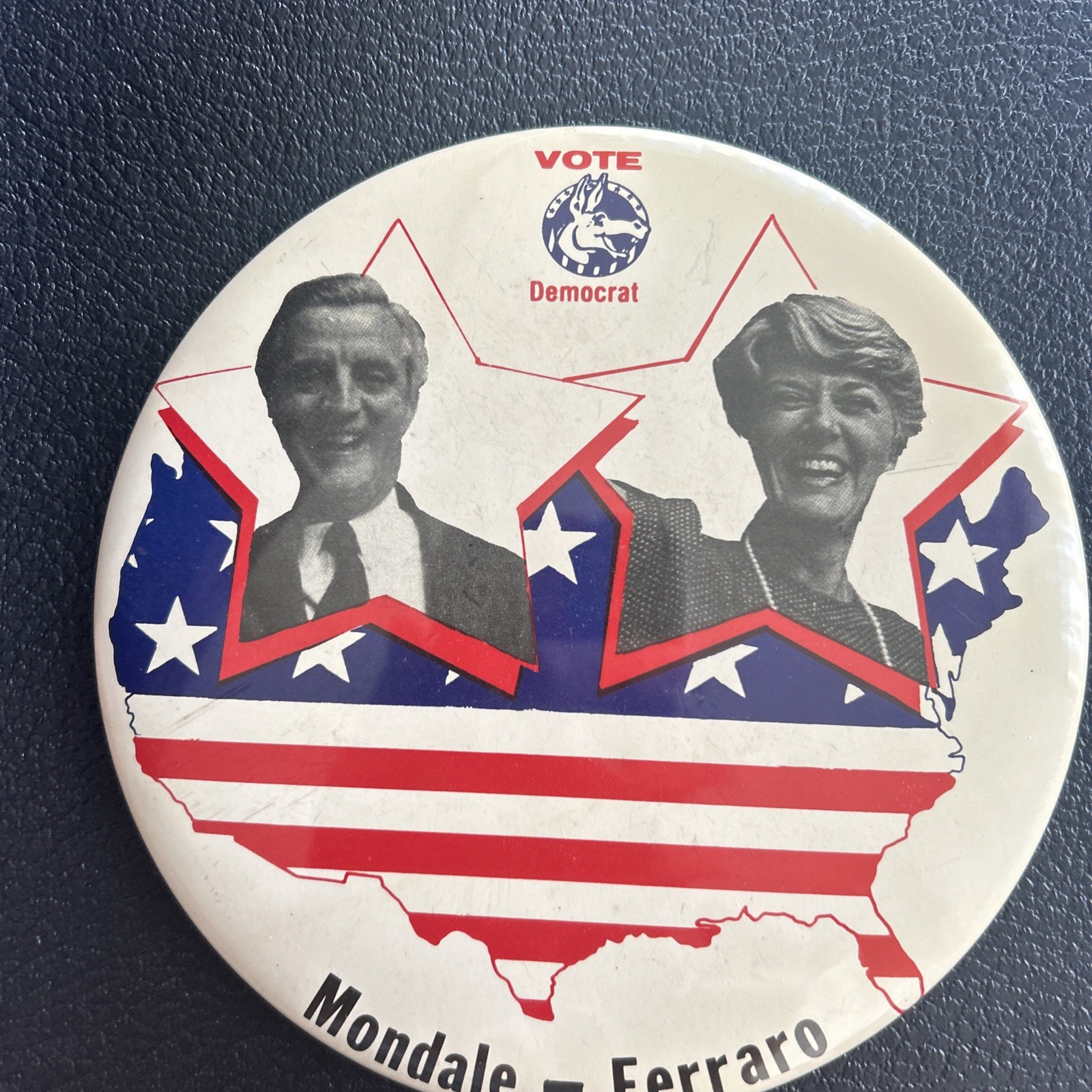 6” Vote Democrat Mondale - Ferraro jugate pinback button pi