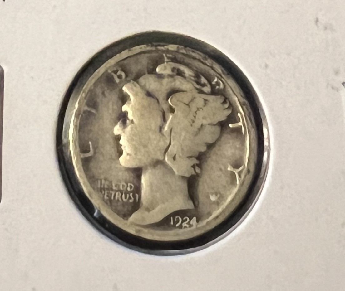 1924-S MERCURY SILVER DIME GRADES GOOD ACTUAL COIN  #10304