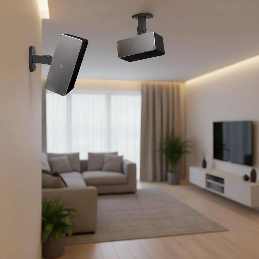 Adjustable Speaker Wall/Ceiling Mount Pair - Tool-Free Installation - Black