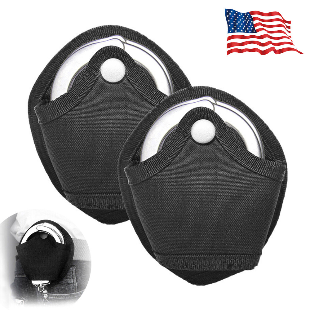 2PCS Tactical Molle Open Top Handcuff Case Pouch Duty Belt Black Handcuff Holder