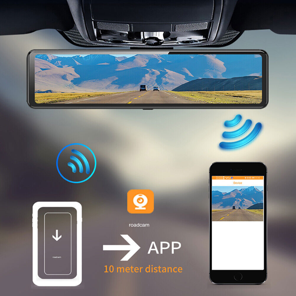 Full Touch 12" IPS 4G wifi Car DVR Camera Android Auto cam smart rearview mirror