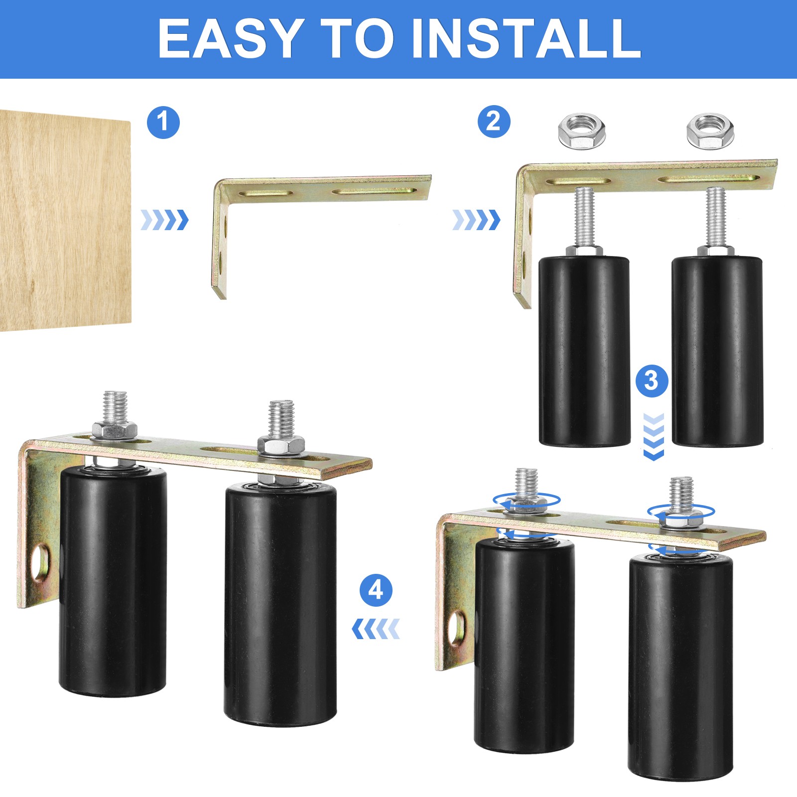 1Set Slide Gate Guide Roller, 4" Nylon Gate Support Rollers with Bracket, Black