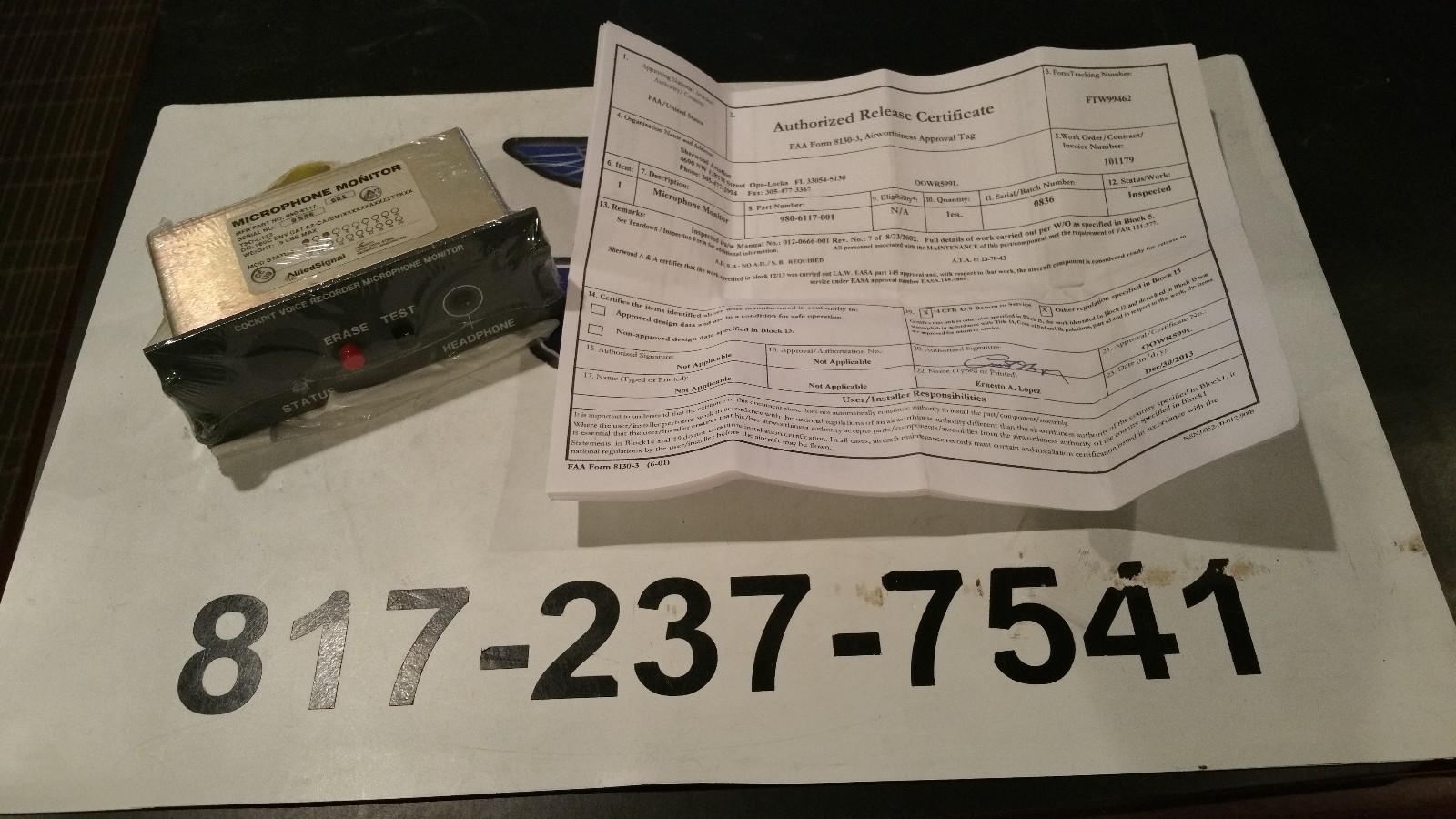 MICROPHONE MONITOR, 9806117001, 980-6117-001, fresh 8130 12/13