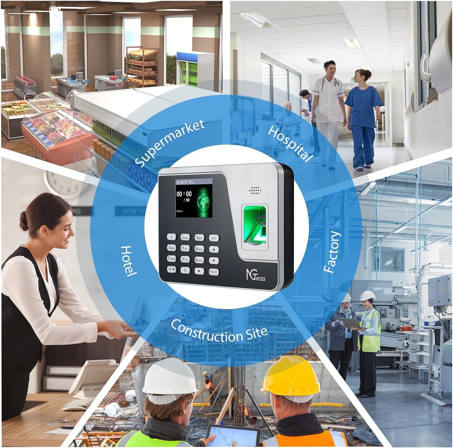 NGTeco AS10 Standalone Time Clock Automatic Punch In Office Machine