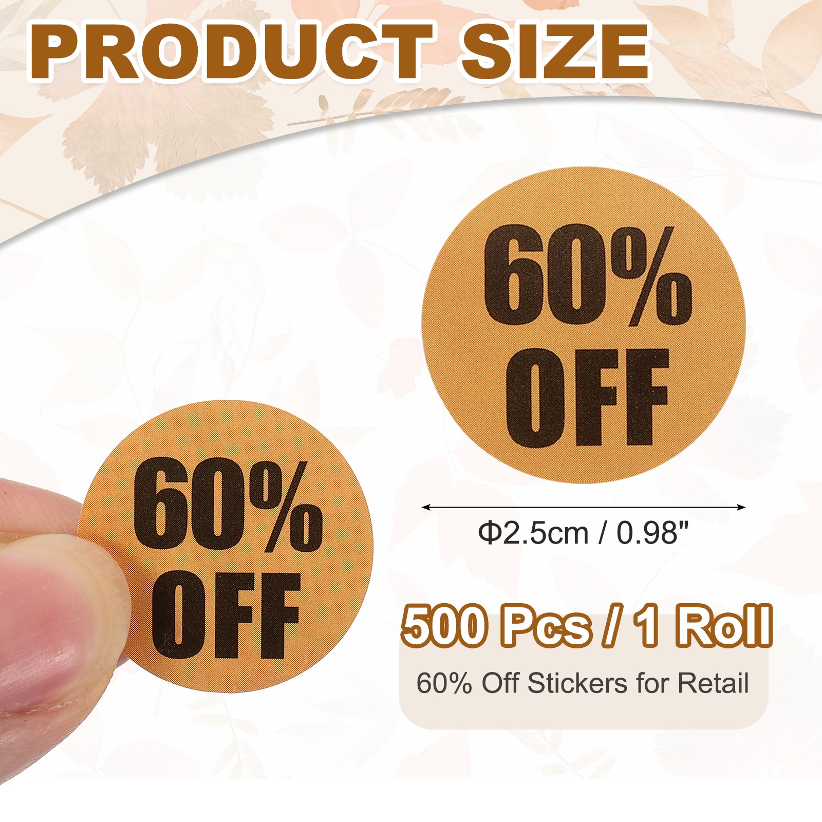 500 Pcs 60% Off Stickers for Retail for Shops, Orange