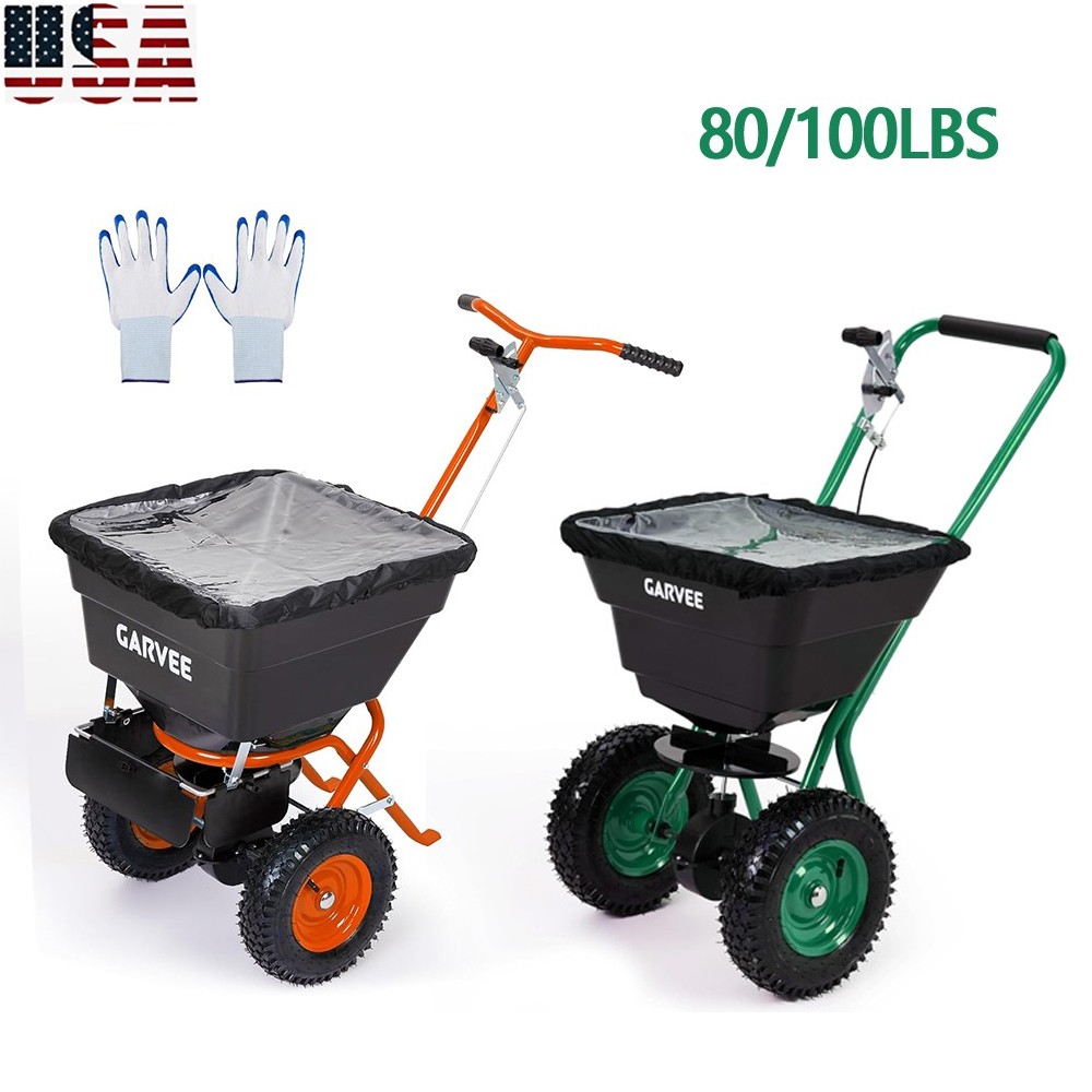 80/100LBS Push Broadcast Spreader Walk Behind Lawn Spreader Fertilizer HeavyDuty