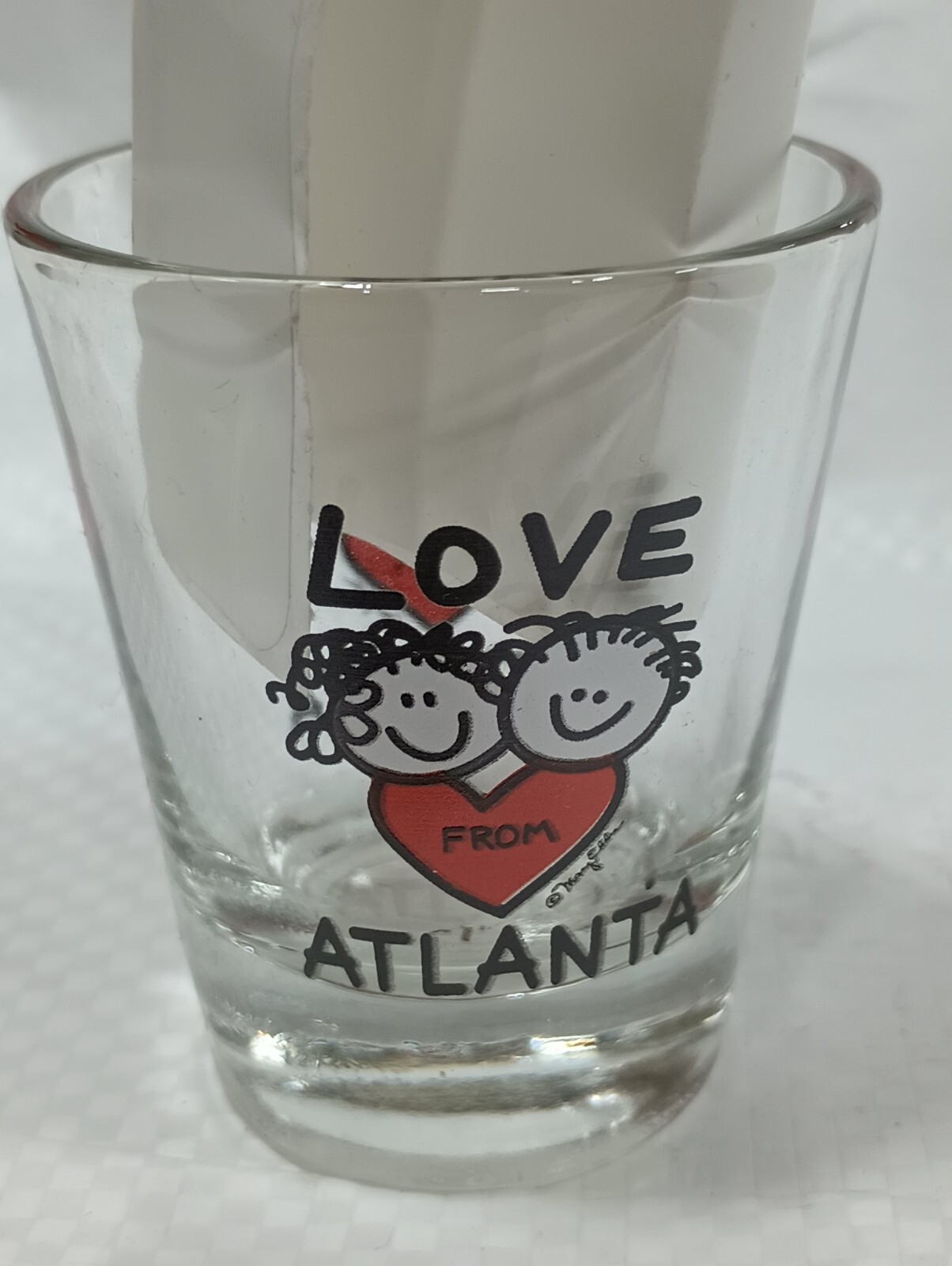 Love from Atlanta friends smiling souvenir clear shot glass