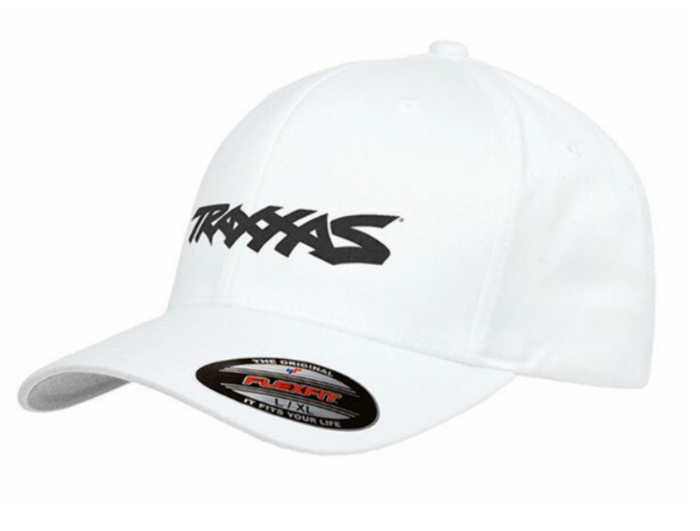 Traxxas White Unisex Curved Bill Flexfit Hat w/ Black Logo (TRX1188-WHT-LXL)
