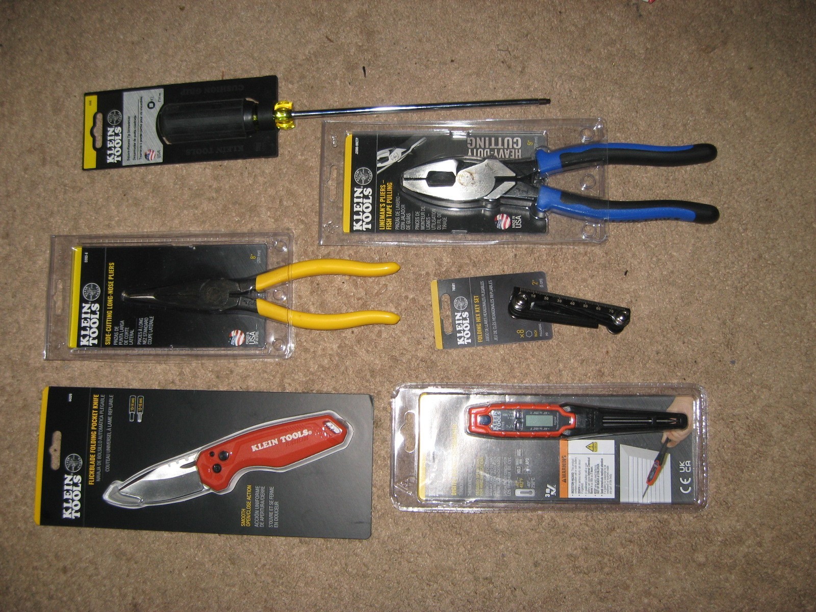 Lot of 6 New Klein Tools Lineman's Pliers Hex Keys Knife Screwdriver Thermostat