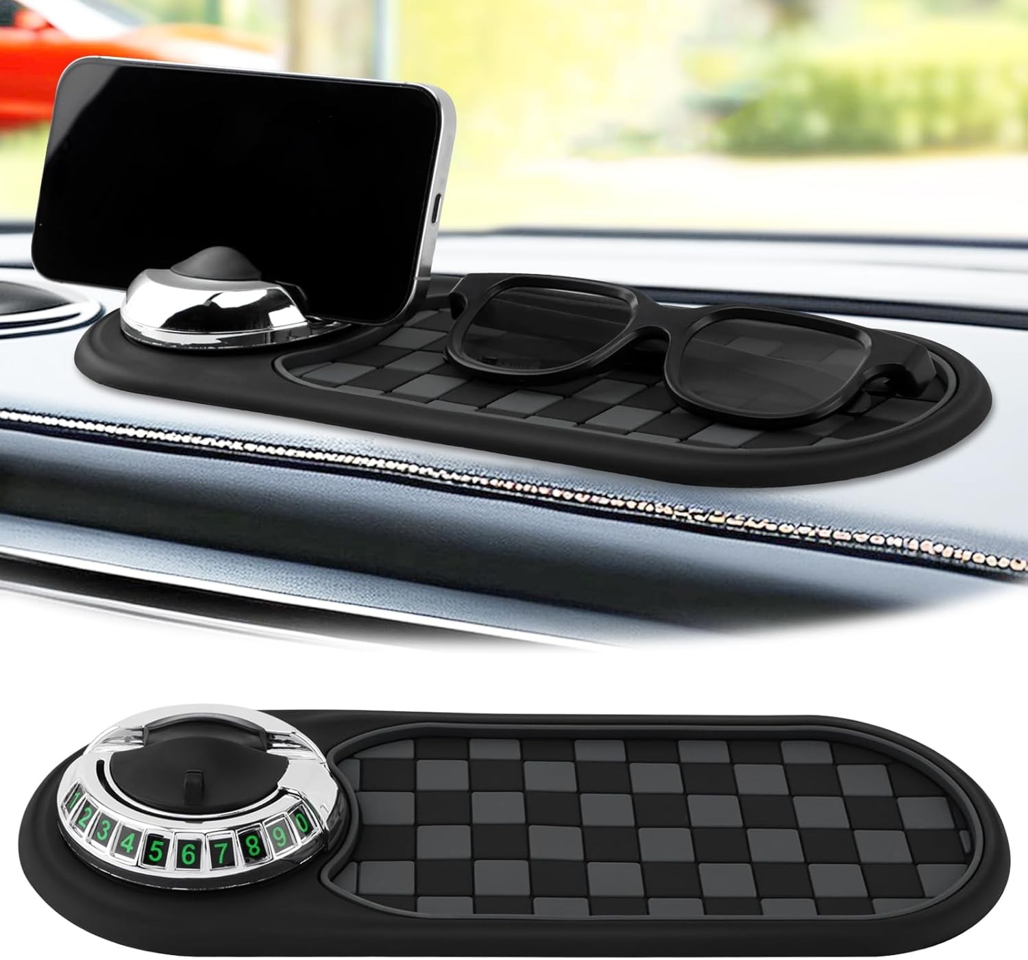 Multifunction Car Anti-Slip Mat, Car Dashboard Mobile Phone Holde Color: Black