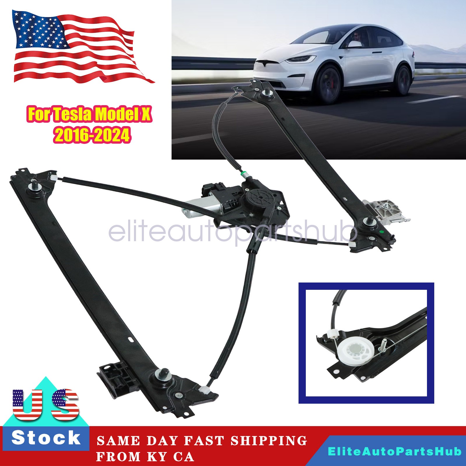 Front Passenger Right with Motor Window Regulator for Tesla Model X 2016-2024