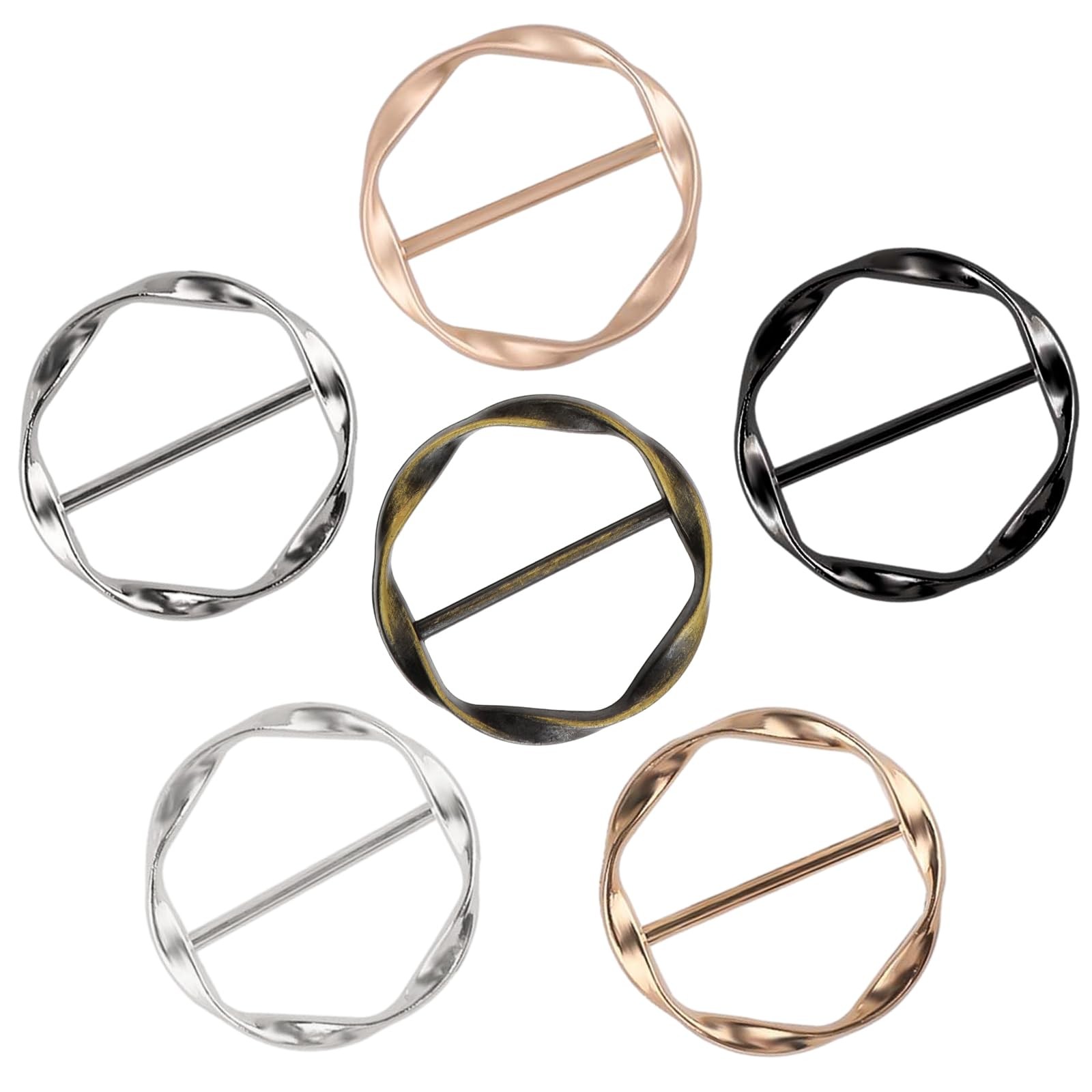 6Pcs Scarf Clip, TShirt Tie Clips Scarf Buckle Rings for Women Girls Adjustab...