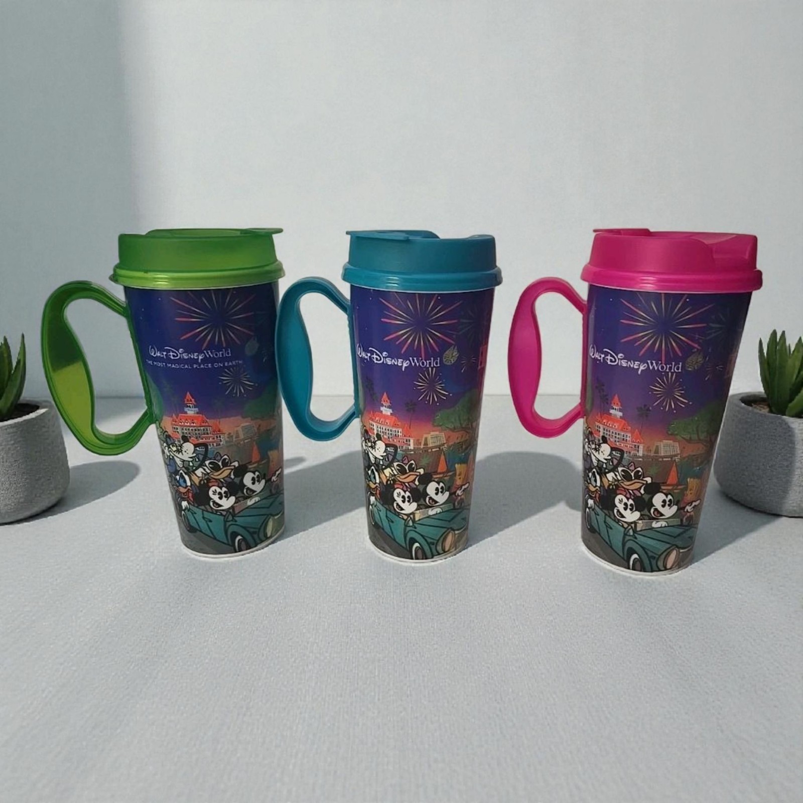 3 Walt Disney World Whirley Cups Resort Parks Refillable Travel Lid Lot 2024