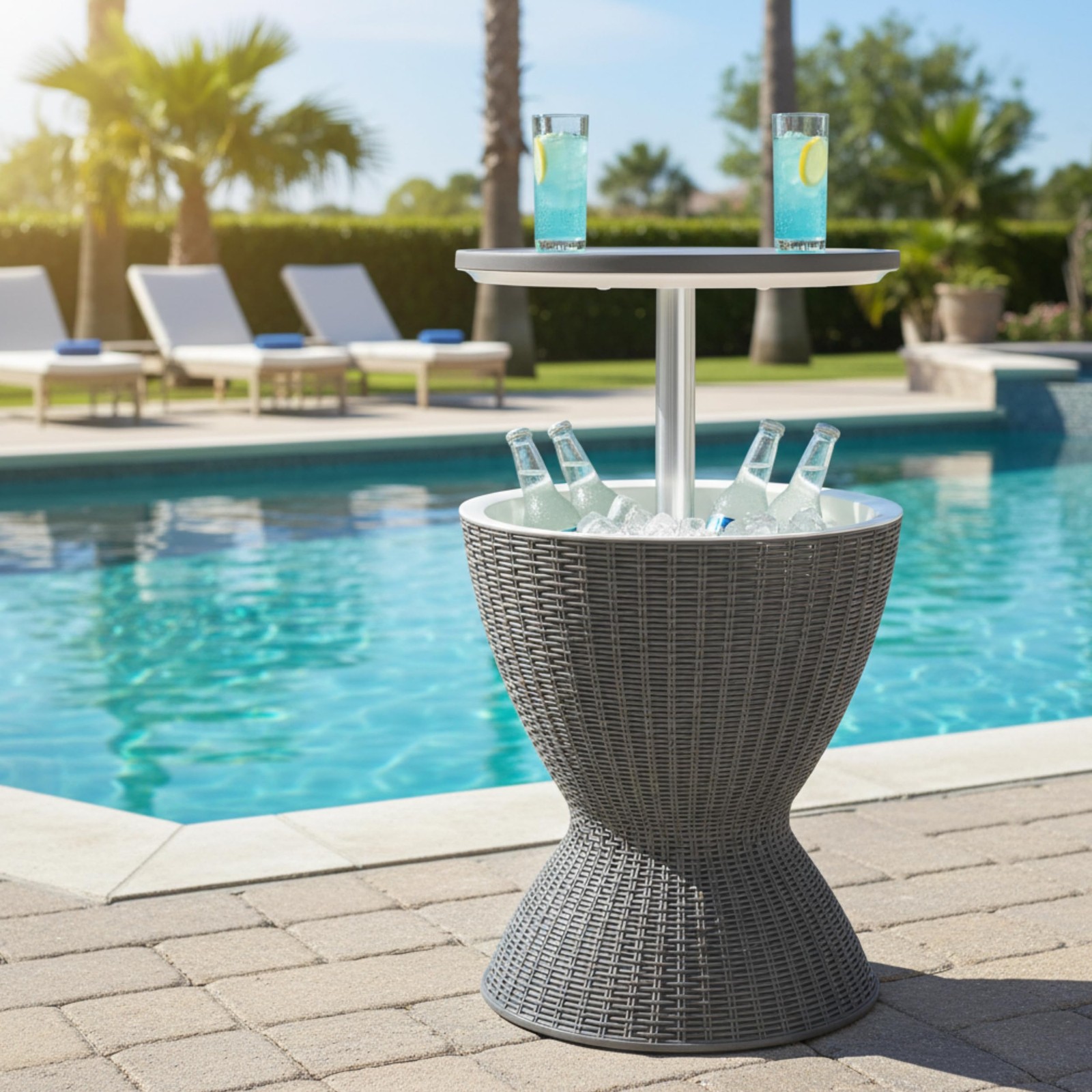 Outdoor Cooler Table, Multi-Functional Cooler Bar Table, Adjustable Height Ic...