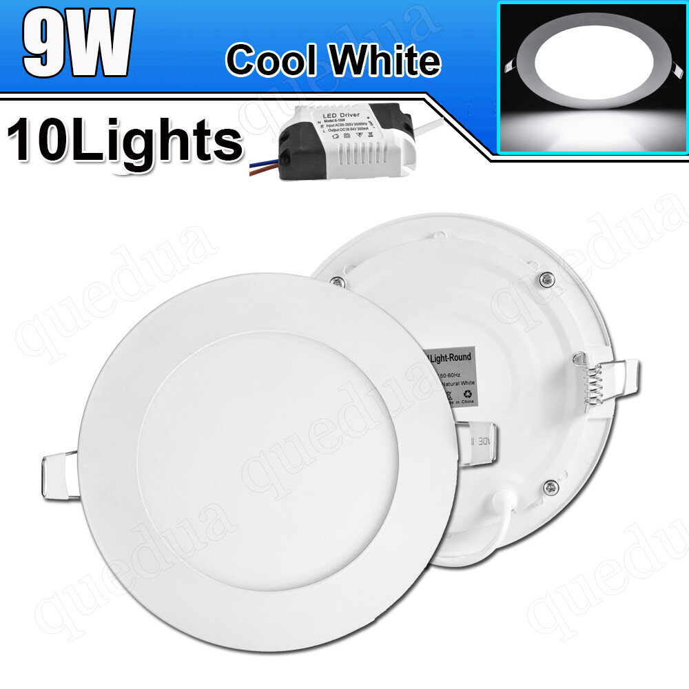 10X 9W Cool White LED Panel Light Recessed Round Ceiling Lamp Kitchen Fixtures