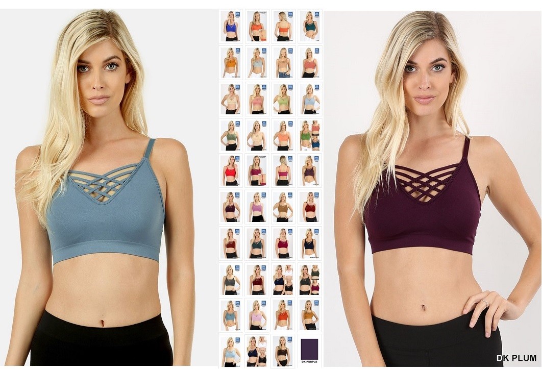 SEAMLESS V LATTICE CAGE STRAPPY PADDED BRALETTE TANK CROP CAMI TOP S-3X