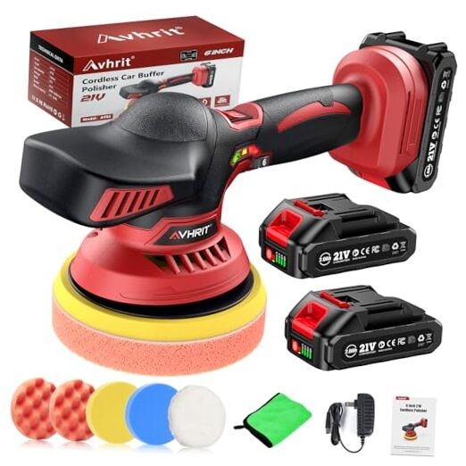 Cordless Car Buffer Polisher kit w/ 2x2000mAh 21V Batteries, 6 Inch ZHP0052MG