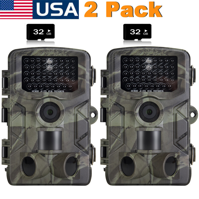 2PCS Trail Camera 4K 50MP Wildlife Hunting Game Camera 120°Wide Angle IP66+32GB