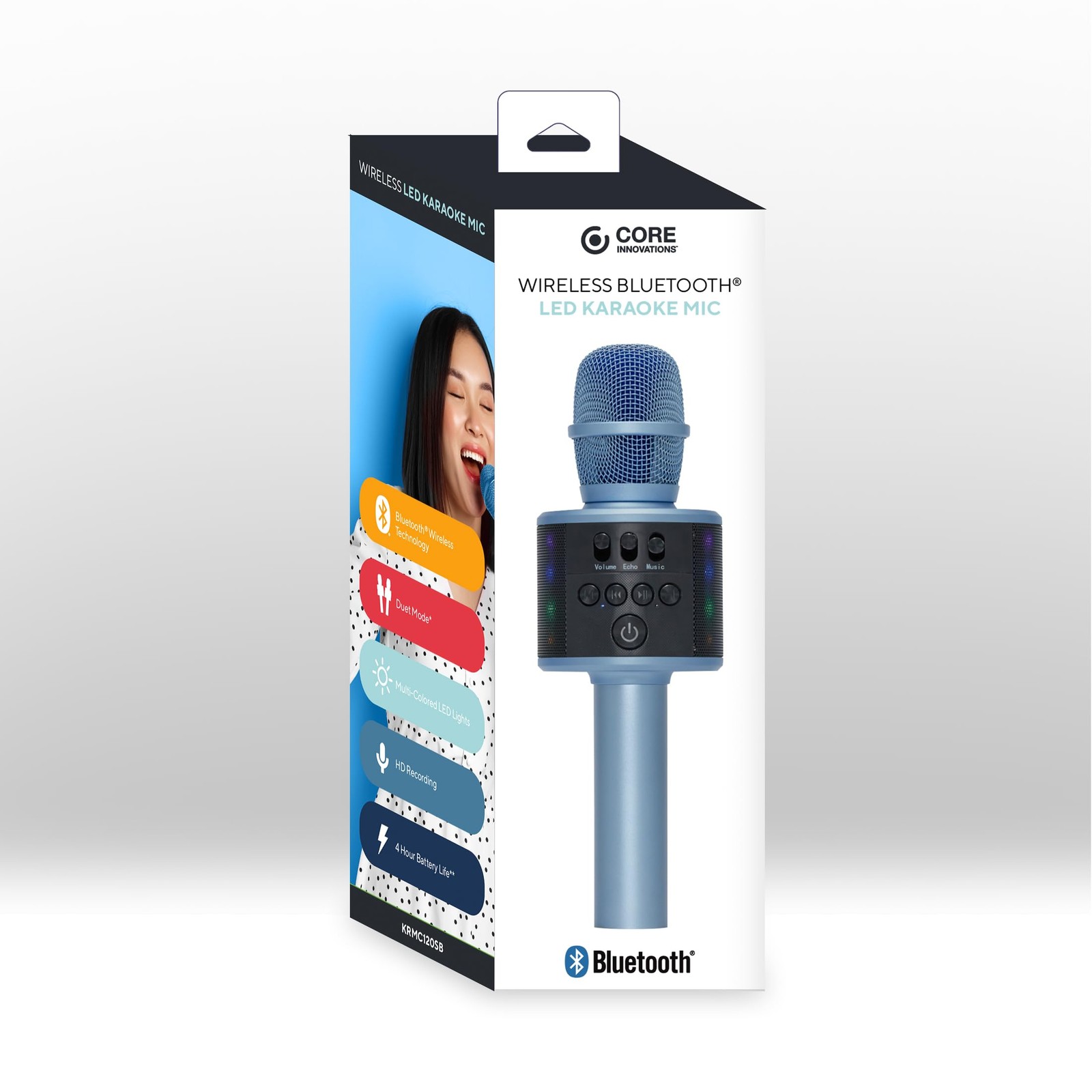 Core Innovations Wireless Bluetooth Karaoke Microphone with Builtin Speaker|Blue